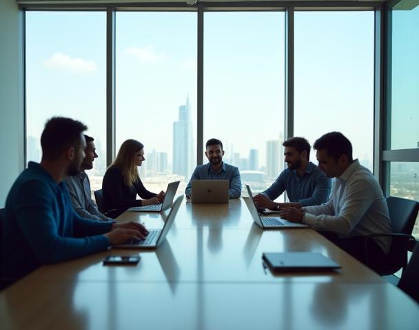 فريق إمارات موبايل سوليوشنز في اجتماع بمكتب دبي